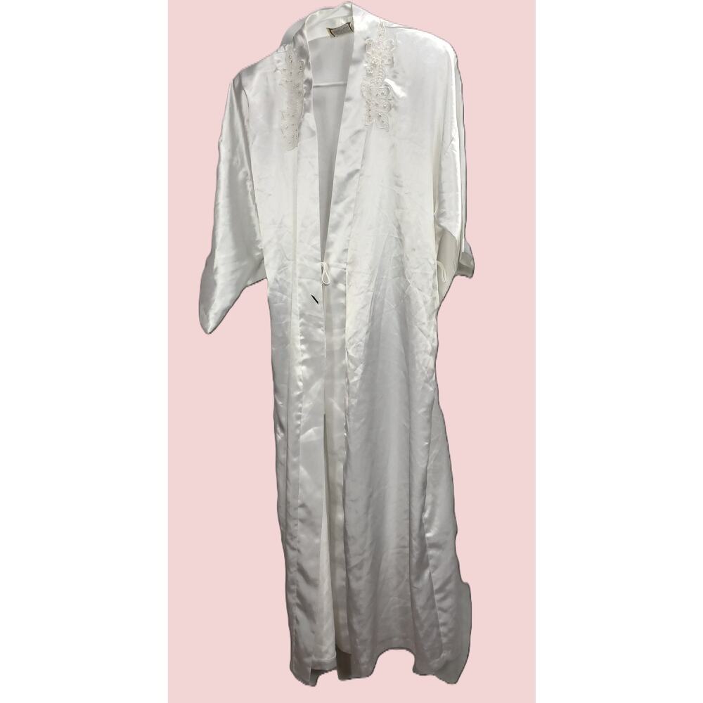 VINTAGE CALIFORNIA DYNASTY Classic Romantic Satin Lace Long Robe White Medium